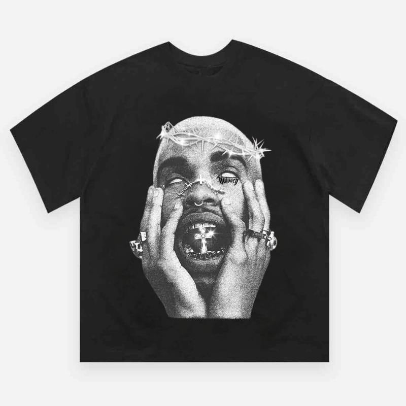 High Quality Vintage Portrait Thorn Print T-shirt, Vintage Graphic Tee, Y2k Clothing, Unisex Cotton Crewneck T-Shirt