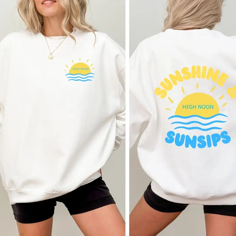High noon Crewneck Sweatshirt, sunshine and sunsips, nooners pullover Casual Comfort T-Shirts, Hoodie | HypeDripTees.com