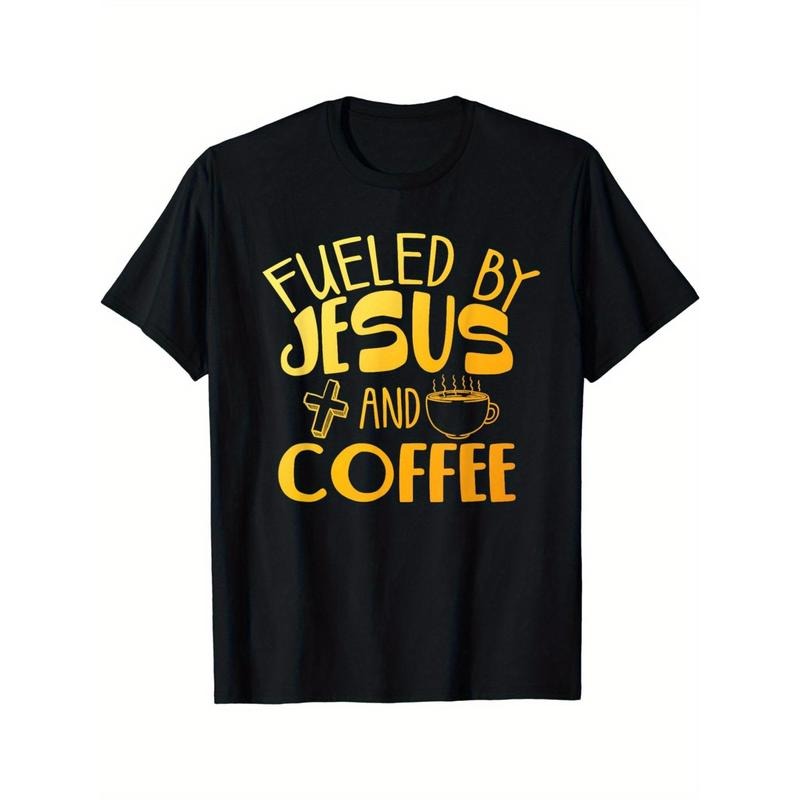 High quality Men's Crewneck T-shirt Cool Coffee & Jesus Art Men's Christian Coffee Lover T-shirt Everything goes with it...