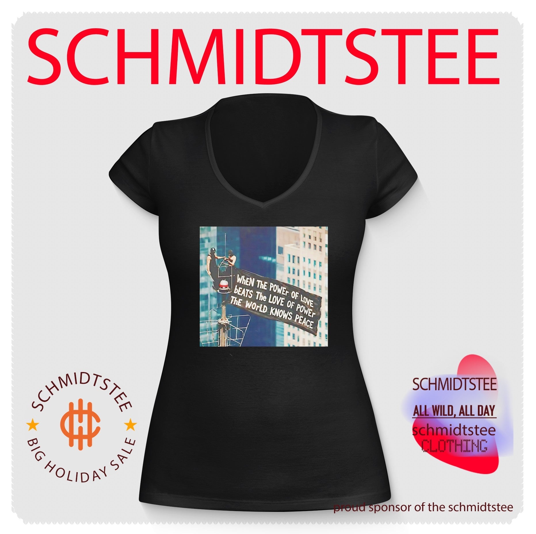 High rise building when the power of love beats the love of power the world knows peace shirt