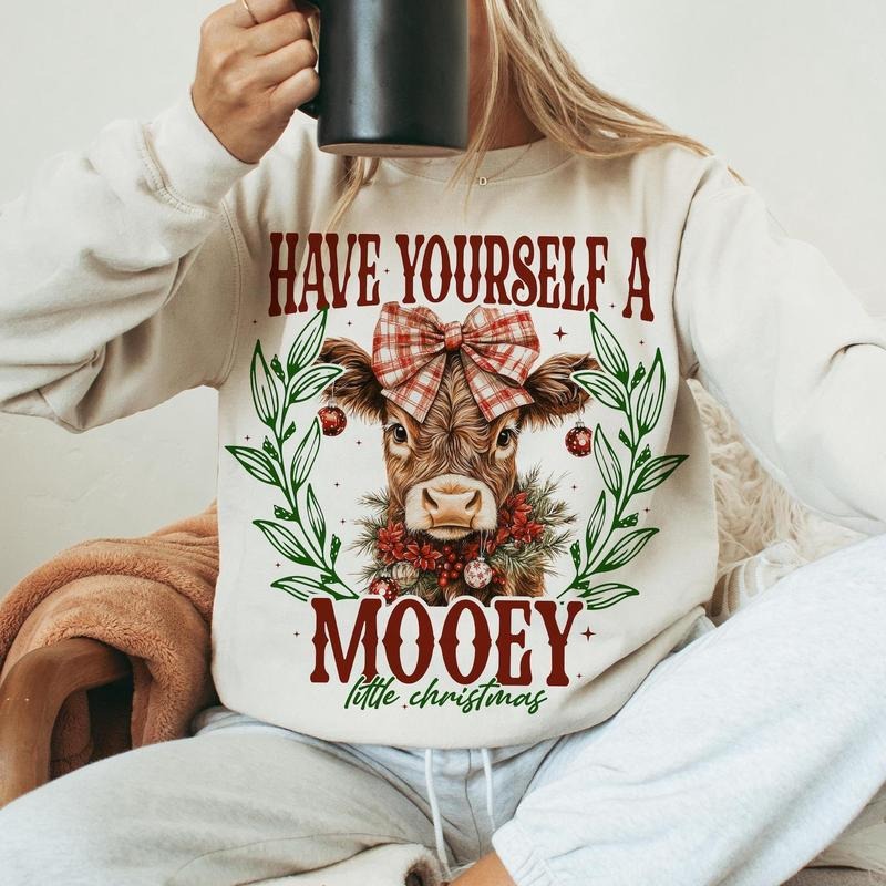 Highland Cow Christmas Shirt, Western Christmas Shirt, Girly Coquette Holiday Shirt,Trending Christmas Shirt Hoodie,...