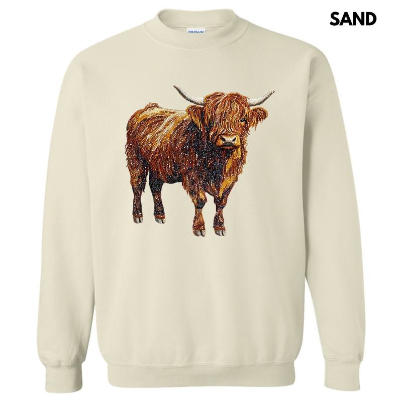 Highland Cow Faux Rhinestone Sweatshirt T-Shirts, Hoodie | HypeDripTees.com