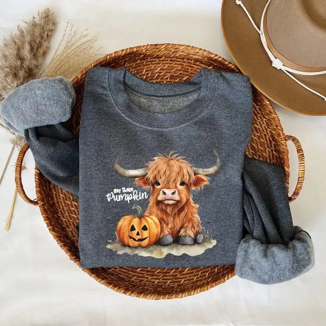 Highland Cow Halloween Sweatshirt, Halloween Sweatshirt, Halloween Animals, Ghost Shirt, Cow Lovers Halloween Gift,Cow...