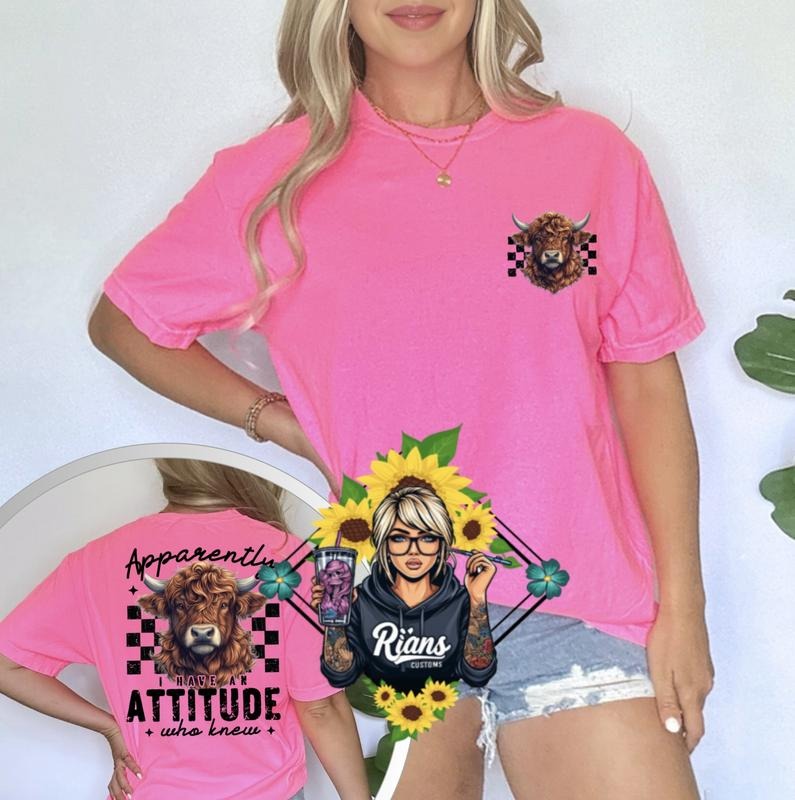 Highland Fluffy Cow Apparently i have an attitude Comfort Colors Unisex Tshirt Hoodie, Sweatshirt | HypeDripTees.com
