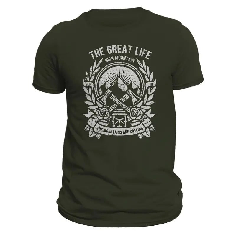 Hiking Camping The Great Life Outdoors Mountain Getaway Men's T-Shirt Casual Classic Hoodie, Sweatshirt | HypeDripTees.com