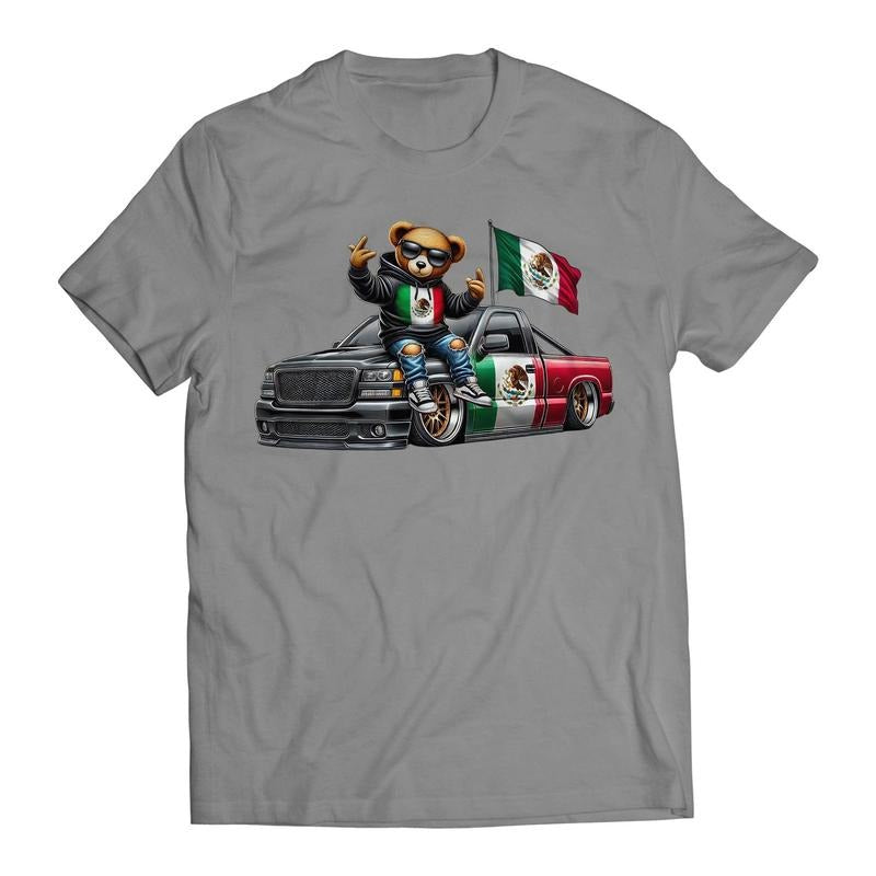 Hip Hop Bear Mexican Flag Truck Inspired Cartoon Men's Graphic Trending T-Shirt Hoodie, Sweatshirt | HypeDripTees.com