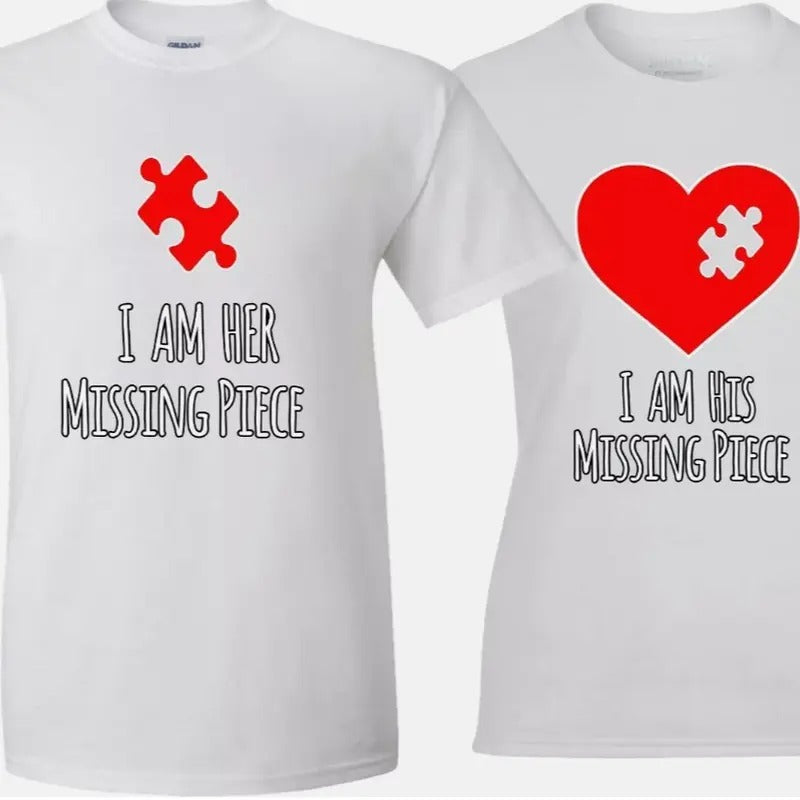 His Her Missing Piece puzzle Heart Valentine couple matching funny cute T-Shirt Hoodie, Sweatshirt | HypeDripTees.com