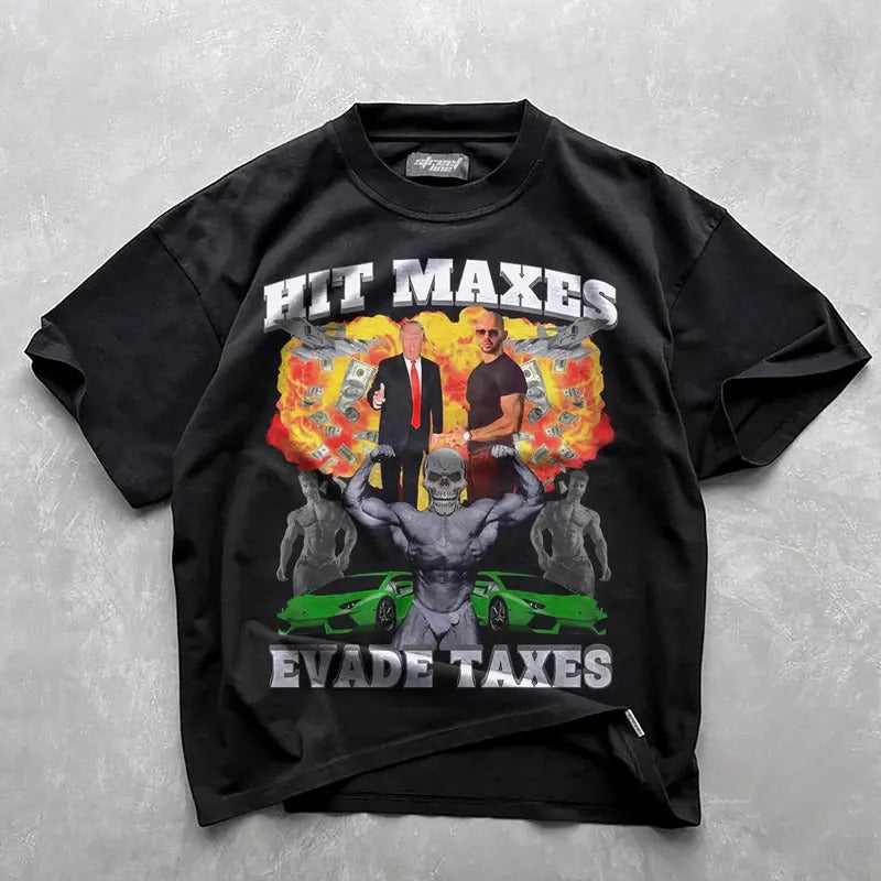 Hit Maxes Evade Taxes Meme Gym Shirt | Graphic Tee Sigma Funny Pump Cover | Bodybuilding Humor 90s Bootleg Gift Tshirt,...