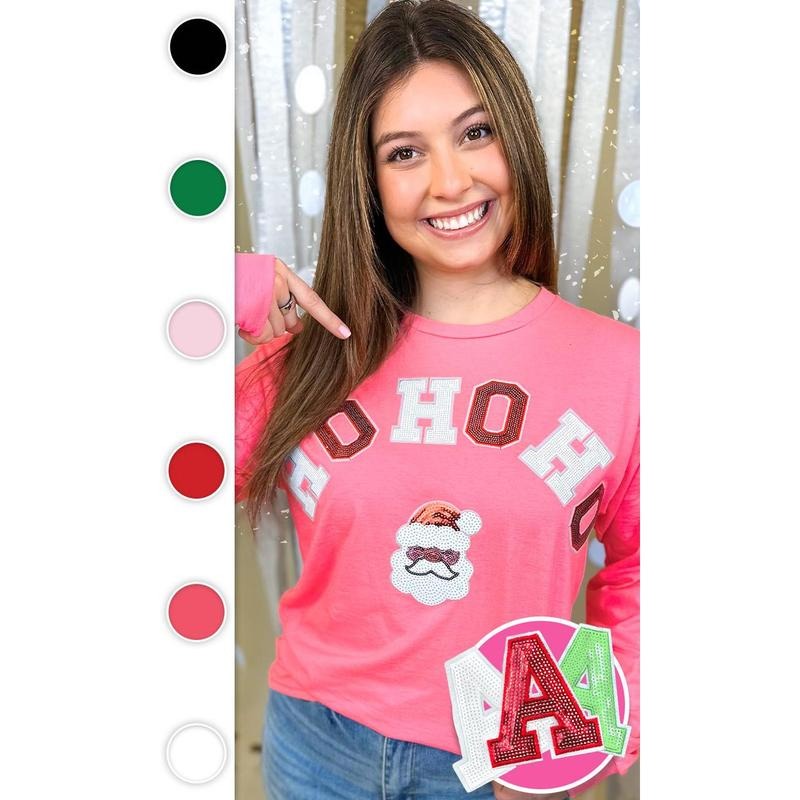 Ho Ho Ho Santa Sequin Graphic Long Sleeve T-Shirt Hoodie, Sweatshirt | HypeDripTees.com