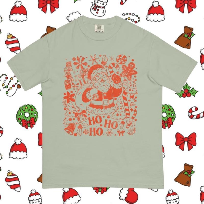 Ho Ho Ho Santa Shirt, Comfort Colors Christmas Tee, Retro Holiday Graphic with Candy Canes & Gingerbread Hoodie, Sweatshirt