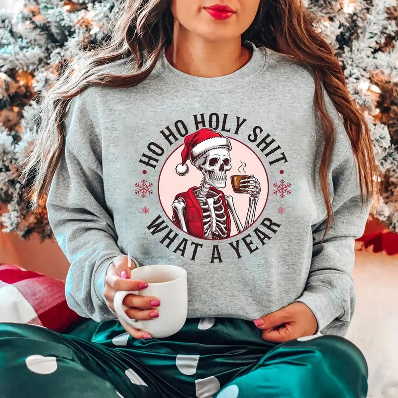Ho Ho Holy Shit What A Year Sweatshirt, Vintage Christmas Shirt, Funny Christmas Sweatshirt, Ugly Christmas Sweater,...