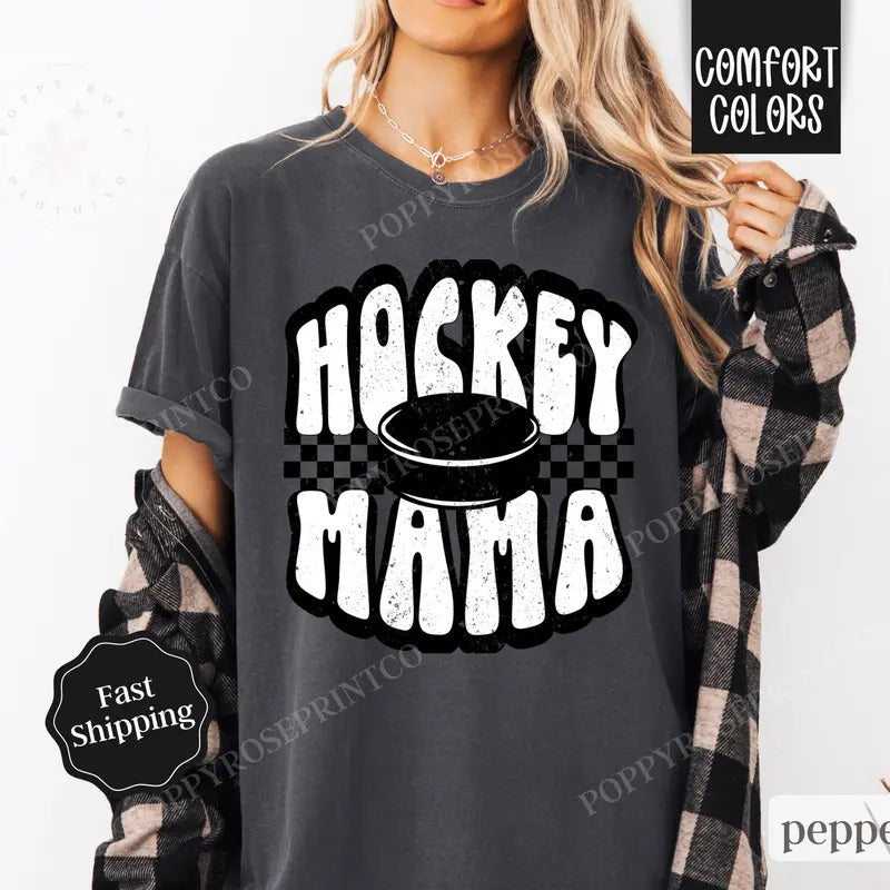 Hockey Mama Shirt Comfort Colors Retro Gameday Hockey Womenswear T-Shirts, Hoodie, Sweatshirt