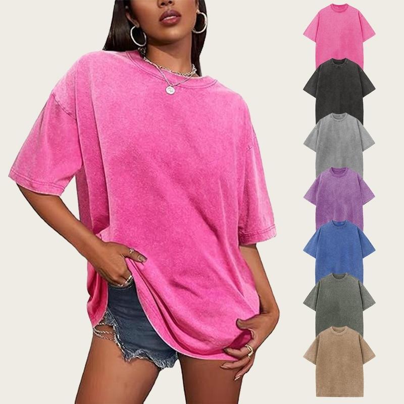Holafish Acid Wash Oversized Crewneck Cotton T-Shirts, Unisex Loose-Fit Short Sleeve Basic Tops Mineral Streetwear Baggy...