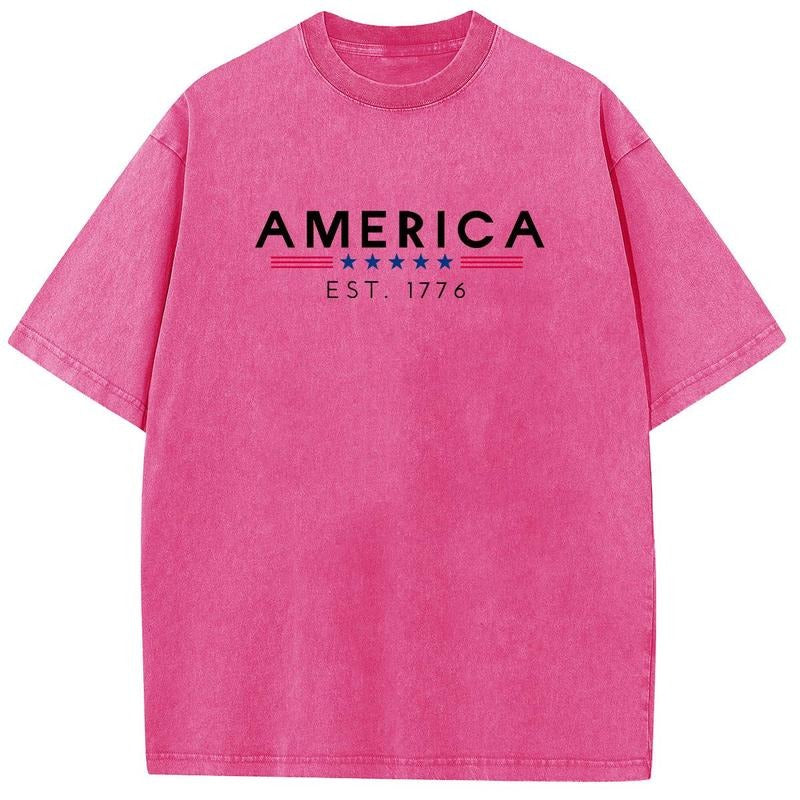 Holafish Acid Wash Shirts Oversized Half Short Sleeves America Printed Casual Women Letter Graphic Tee Comfortable Fit...