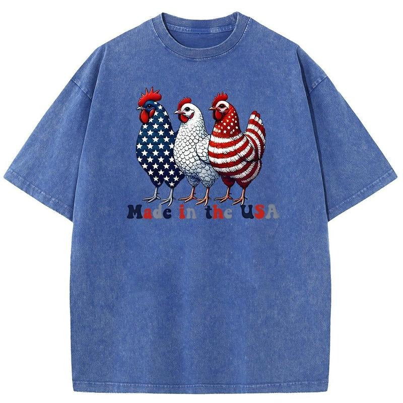 Holafish Acid Wash Shirts Oversized Half Short Sleeves Casual Women Letter America Printed Graphic Tee Comfortable Fit...