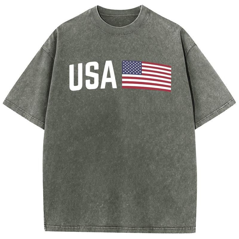 Holafish Acid Wash Shirts Oversized Half Short Sleeves Casual Women Letter USA Printed Graphic Tee Comfortabl e Fit...