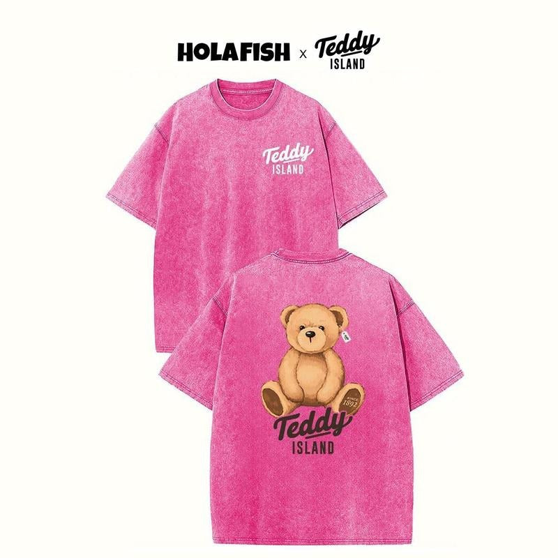 Holafish Bear Printed T-shirt Oversized Acid Washed Vintage t Shirts for Women Short Sleeve Cotton Casual Baggy Tees,...