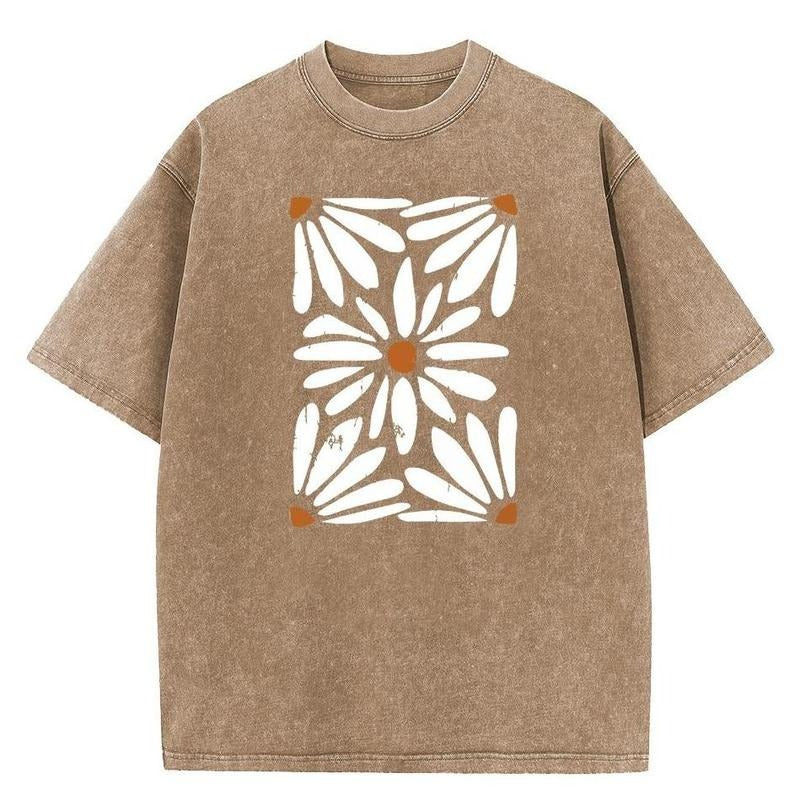 Holafish Boho Daisy Botanical Vintage T-Shirt Womenswear Casual Cotton Fabric Oversized Tee Tops,Acid Washed t Shirts...