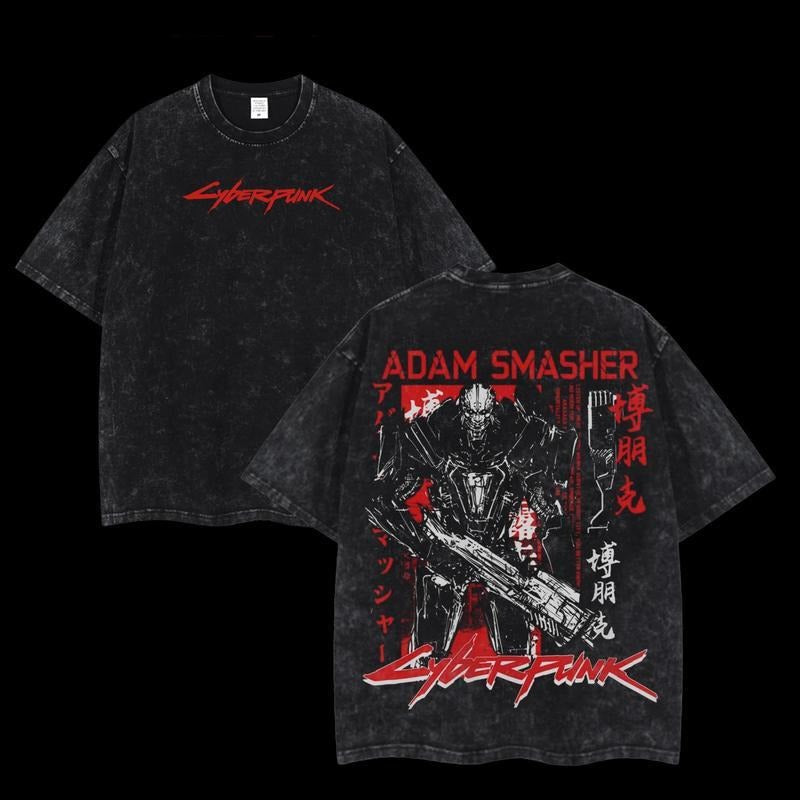 Holafish CYBERPUNK 2077 Adam Smasher Unisex Acid Washed Lightweight Cotton Fabric Menswear, Gifts for Gamers Cyberpunk...