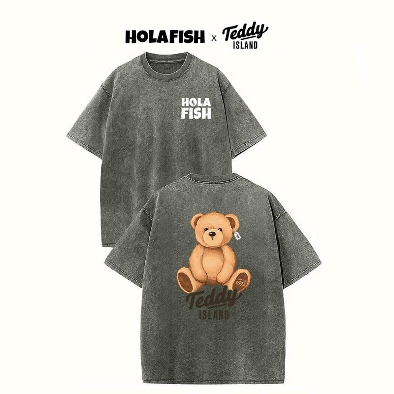Holafish Cute Bear Printed T-shirt Oversized Vintage Acid Wash Womens Tops Loose Fit shirts women Perfect Gift for...