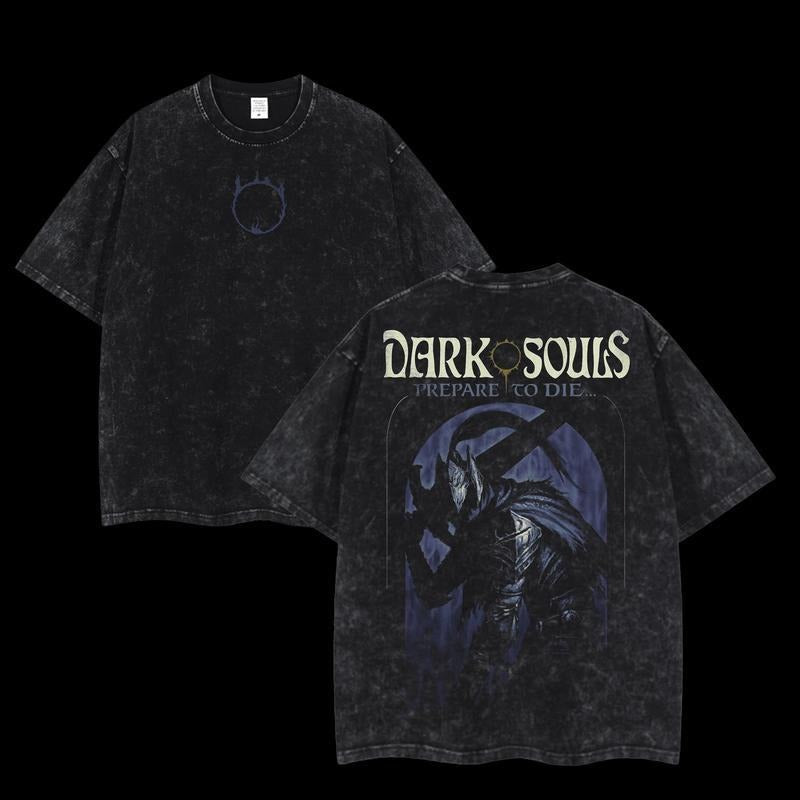 Holafish Dark Souls Double Printed Unisex Acid Washed Lightweight Cotton T-Shirt, Game Lover, graphic tees Gift For Game...