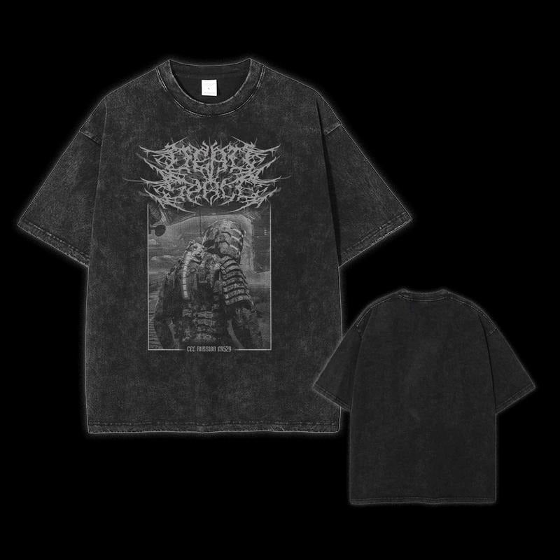 Holafish Dead Space T-Shirt, Unisex Death Metal Horror Video Game Black Tee, Oversize Washed Heavyweight Tshirt, Menswear...