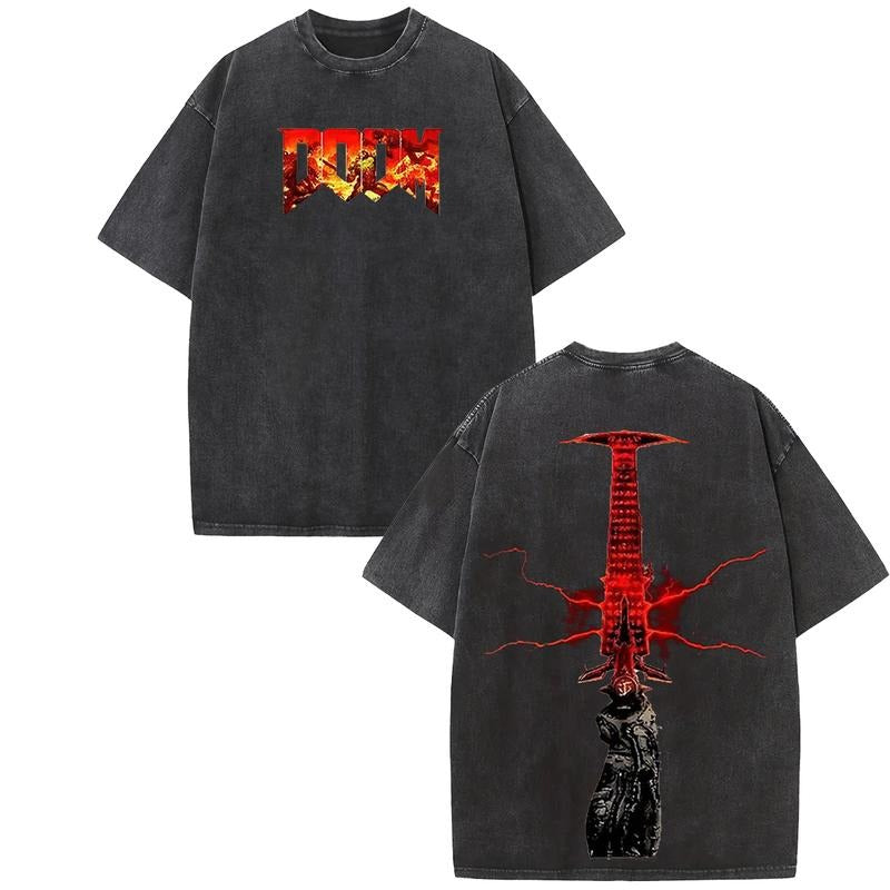 Holafish Doom Sayler's Crucible Sword Acid Wash Tshirt Doom Eternal Vintage Washed Tee Unisex Oversize Heavyweight for...