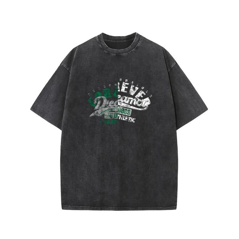 Holafish Forever Print Oversized Cotton Acid Wash T Shirts for Men Vintage Streetwear Tees Baggy Hip Hop Unisex Tops Acid...