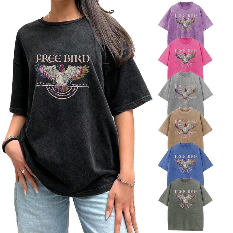 Holafish Free Bird Acid Washed Shirt, Comfort Colors Band TShirt,Old School Band Loose Fit T-shirt,Retro Music Shirt,Rock...