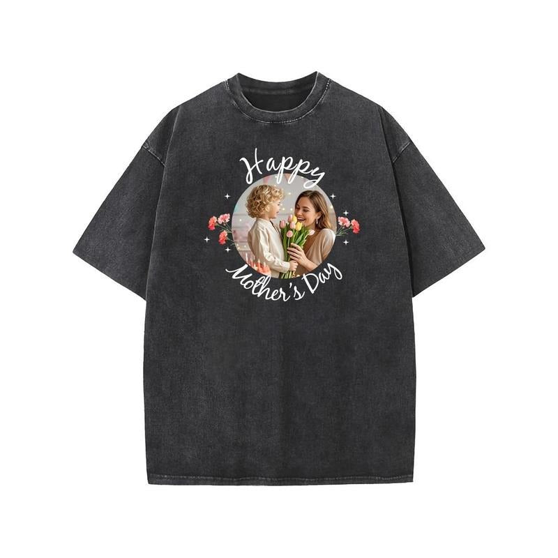 Holafish MaMa Custom Oversized Acid Wash T-Shirt Add Your Own Photos and Text Design to a Washed Vintage Tees for Men and...
