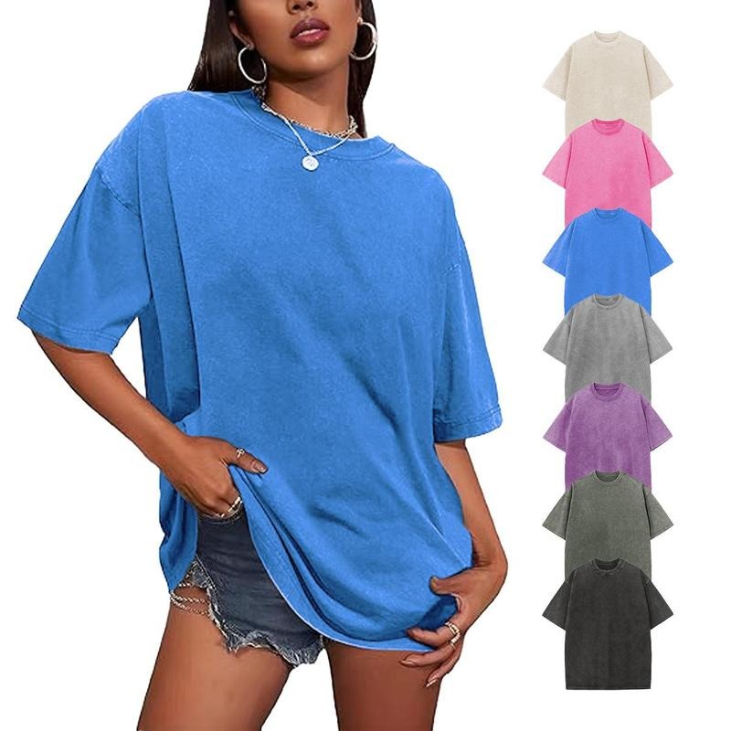 Holafish New Women's Oversized T-Shirts Unisex Cotton Loose Fit Basic Solid Streetwear Tee Tops, Acid Washed Retro Street...