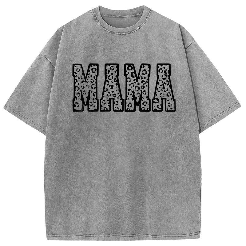 Holafish Printed Summer Acid Wash Cotton T Shirts Mama Casual Women Graphic Half Short Sleeve Drop Shoulder Tee...