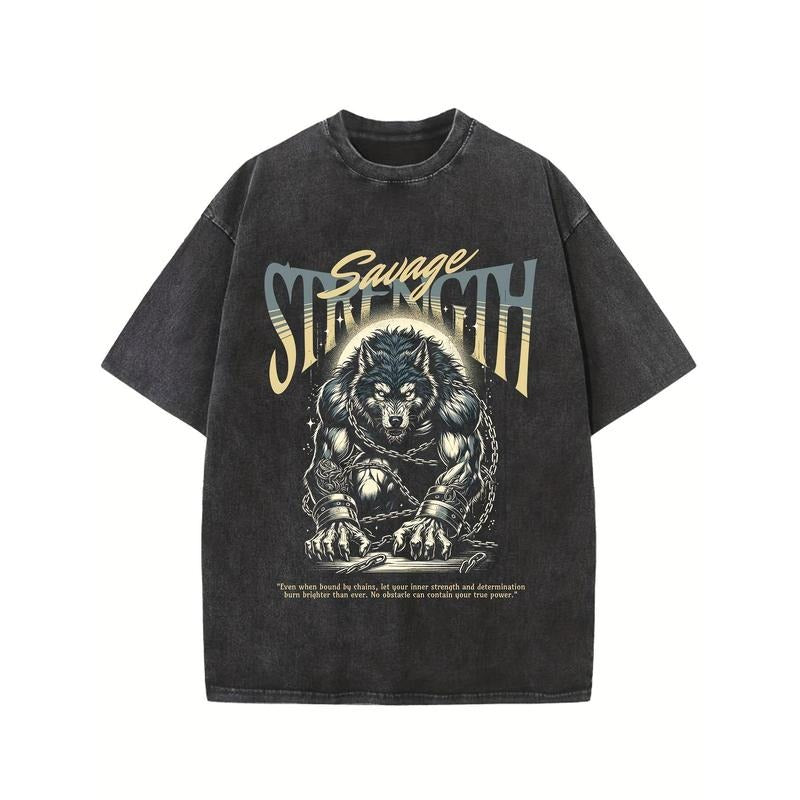 Holafish Savage Strength Oversized Cotton Solid Drop Shoulder T Shirts For Men Vintage Streetwear Basic Tees Baggy Hip...