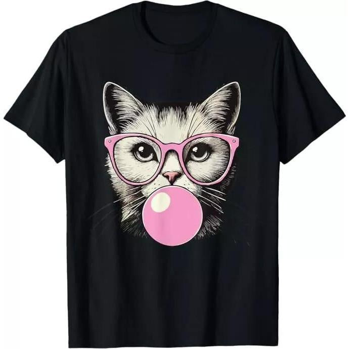 Holafish Women's Cotton Fitted Short Sleeve Cat Print Crew Neck T-Shirt Comfortable and Versatile Style for Everyday Top...