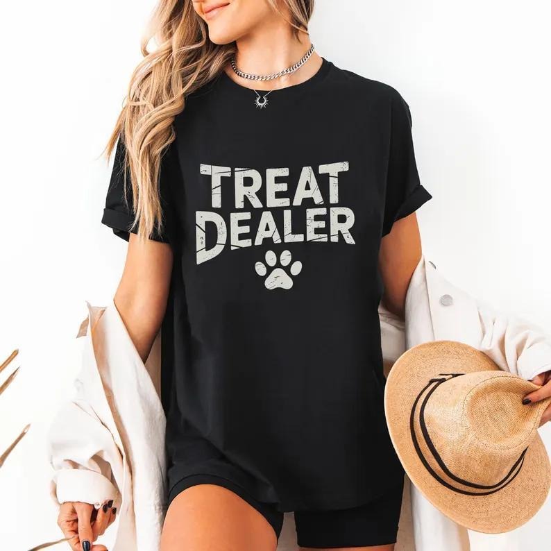 Holafish Women's Cotton Fitted Short Sleeve Treat Dealer Print Crew Neck T-Shirt Comfortable and Versatile Style for...