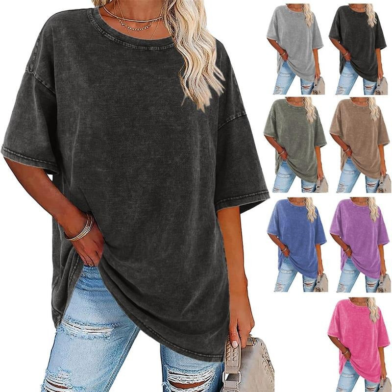 Holafish Women's Cotton T-Shirts Oversized Half Short Sleeves Casual Loose Solid Streetwear Tee Tops,Men's Retro Street...