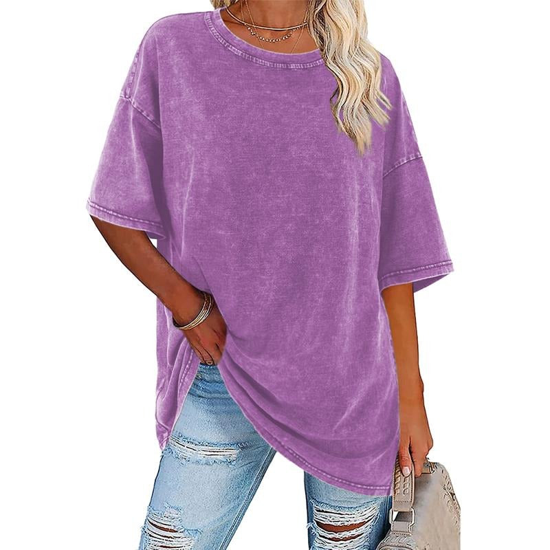 Holafish Women's Oversized T-Shirt Acid Washed Half Short Sleeves Casual Loose Fit, Cotton Tee with Crew Neck, Machine...