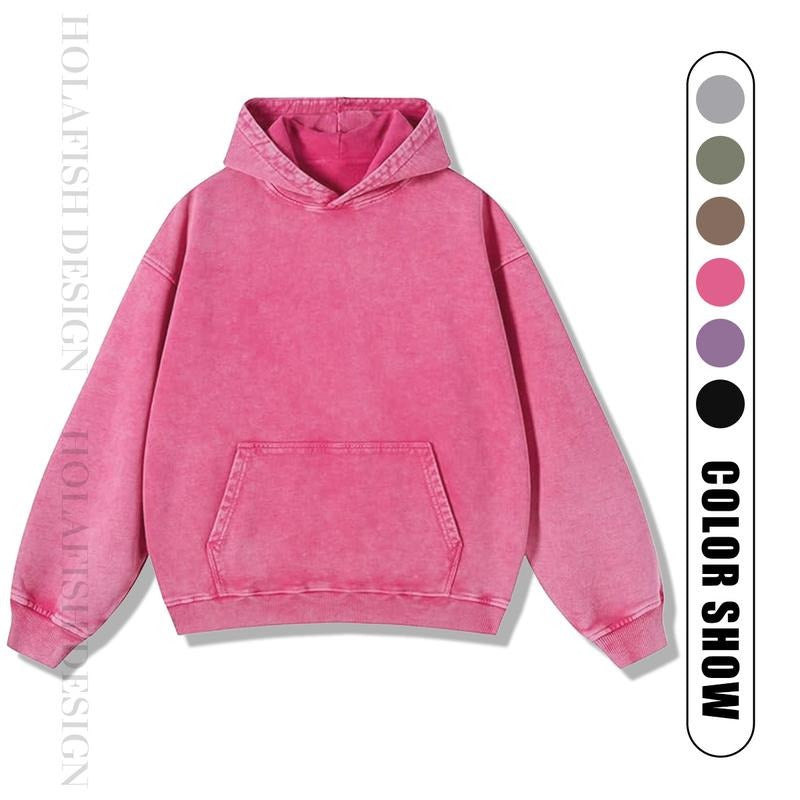 Holafish Women's Winter Cotton Oversized Acid Wash Hoodie Pullover Sweatshirt with Kangaroo Pocket Loose Fit Minimalist...
