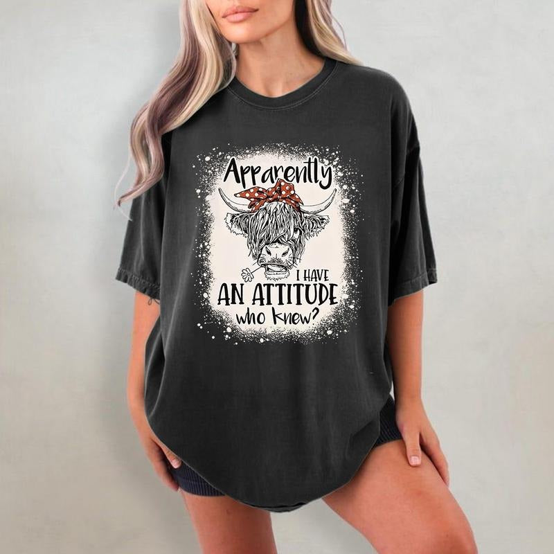 Holafish Women's cow print lettering T-shirt, round neck short sleeve casual top Hoodie, Sweatshirt | HypeDripTees.com