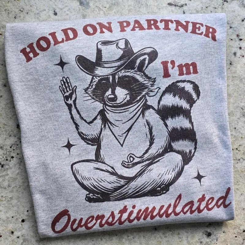 Hold on partner I'm overstimulated Graphic Tee or Sweatshirt Hoodie | HypeDripTees.com
