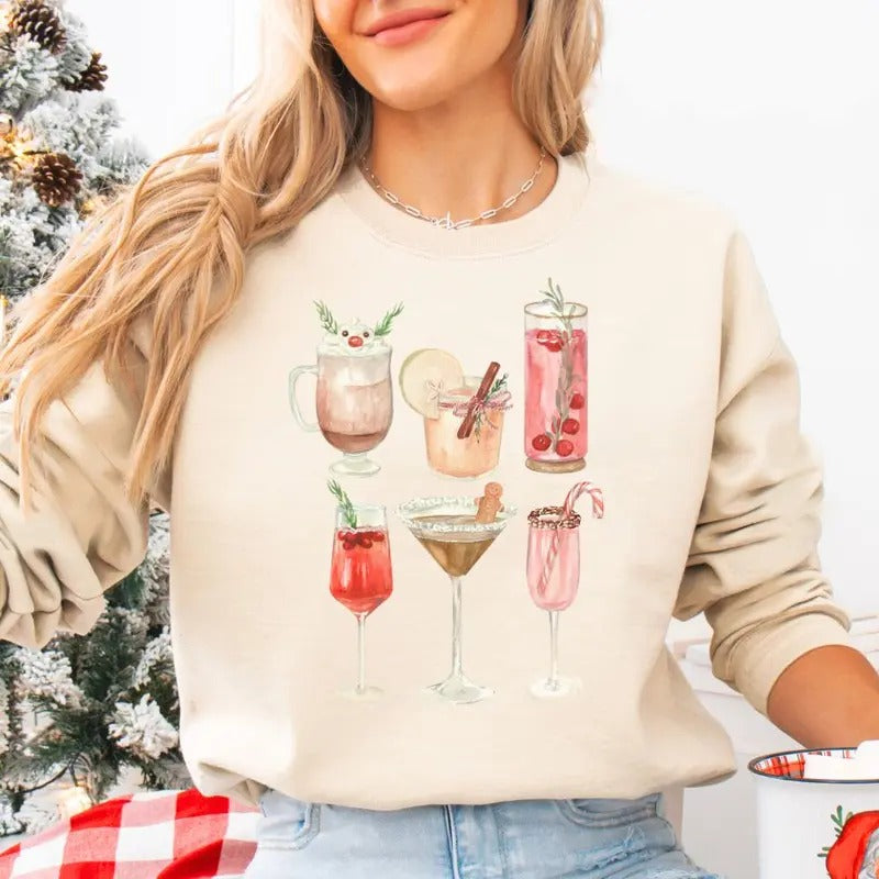 'Holiday Drinks' Crewneck Sweatshirt T-Shirts, Hoodie | HypeDripTees.com