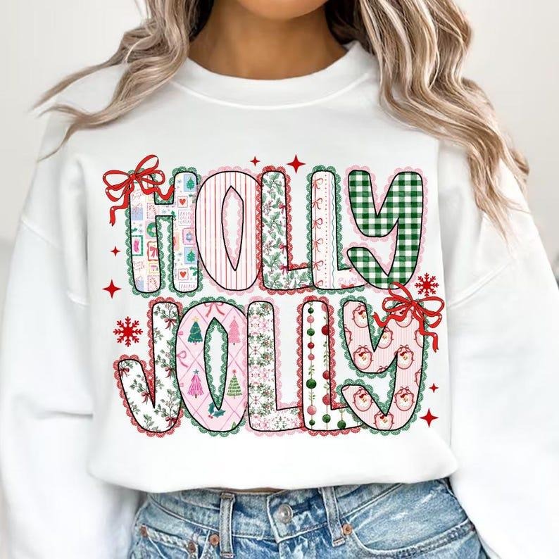Holly Jolly Christmas Sweatshirt, Christmas Patterns Shirt, Christmas Sweatshirt, Holiday Sweater, Merry Christmas Gift,...