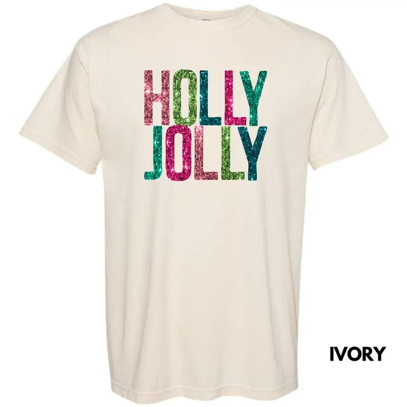 Holly Jolly FAKE Sequins Comfort Colors T-Shirt Hoodie, Sweatshirt | HypeDripTees.com