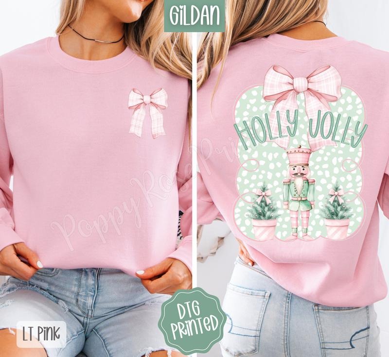 Holly Jolly Nutcracker Front & Back Sweatshirt, Trendy Women's Holiday Crewneck T-Shirts, Hoodie | HypeDripTees.com