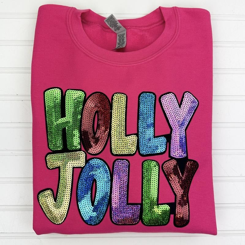 Holly Jolly Sequin Patch Sweatshirt T-Shirts, Hoodie | HypeDripTees.com