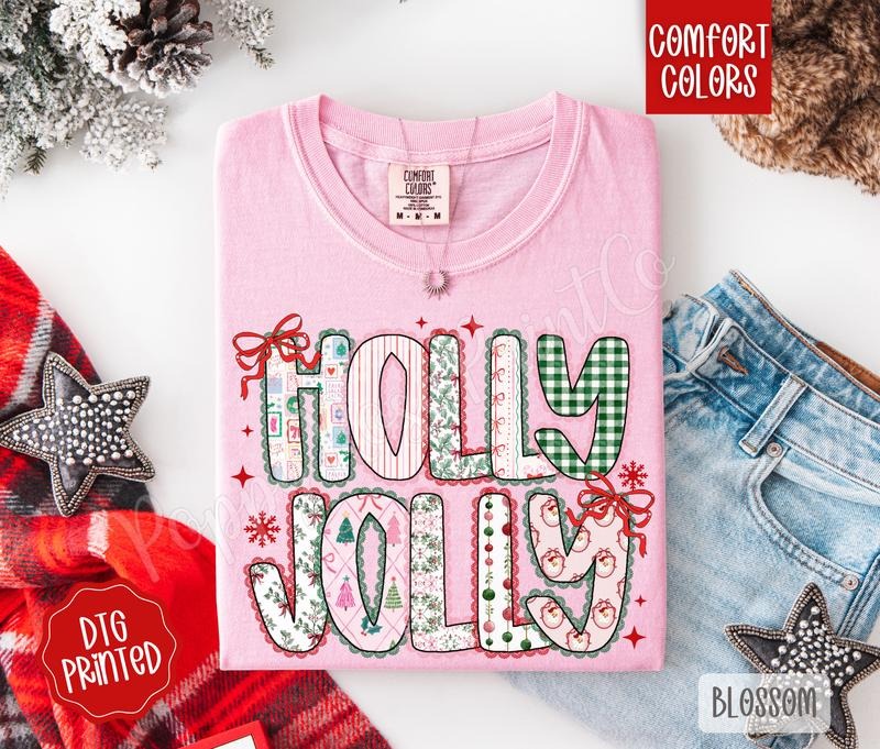 Holly Jolly Shirt Comfort Colors, Trendy Women's Christmas Tshirt Hoodie, Sweatshirt | HypeDripTees.com
