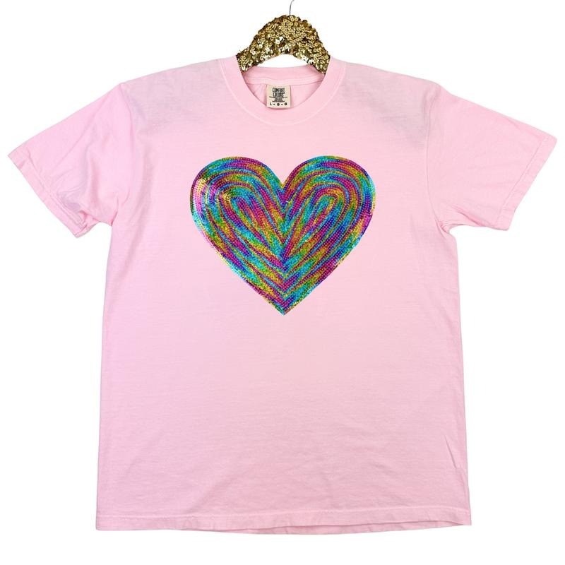 Holographic HEART Sequin Patch Comfort Colors T-Shirt -- BLOSSOM Hoodie, Sweatshirt | HypeDripTees.com
