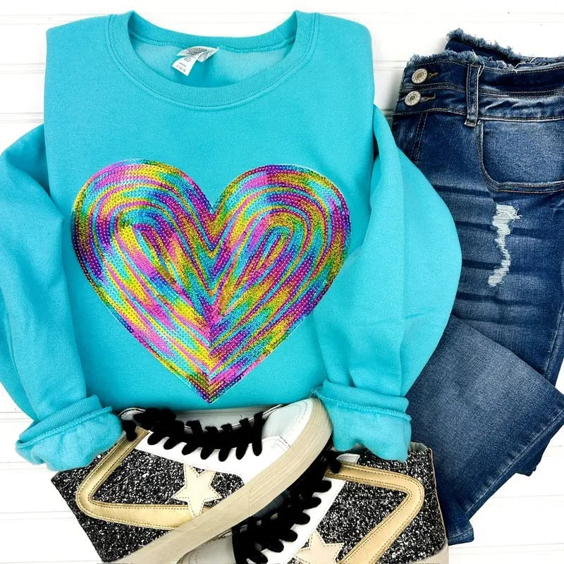 Holographic Heart Sequin Patch Sweatshirt T-Shirts, Hoodie | HypeDripTees.com