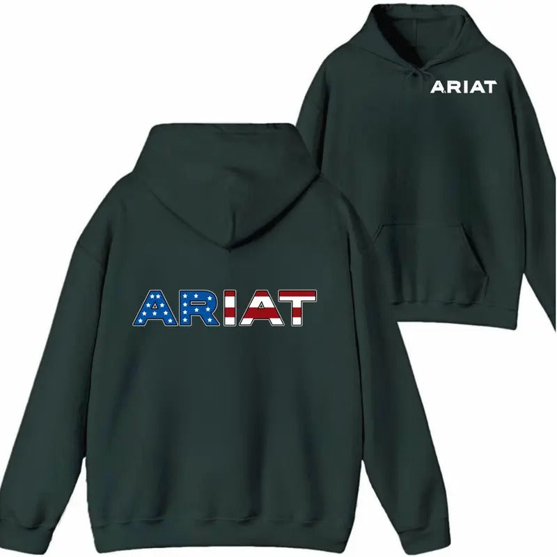Ariat USA Flag Logo Shirt/Sweatshirt/Hoodie - Men and Women's American Flag Style Hoodie for Outdoor Activities and Daily...
