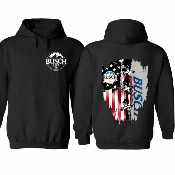 Busch Beer American Flag 2 Sided T-shirt/Hoodie - Unisex Style - 100% Cotton